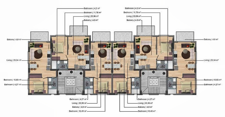 Квартира планировки 1+1 в районе Фетхие 