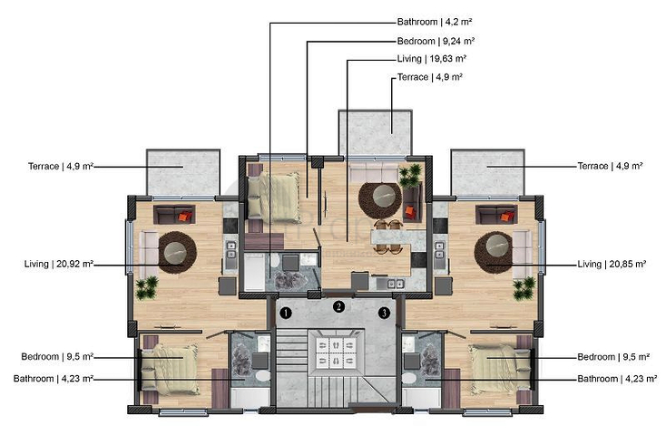 Квартира планировки 1+1 в районе Фетхие 