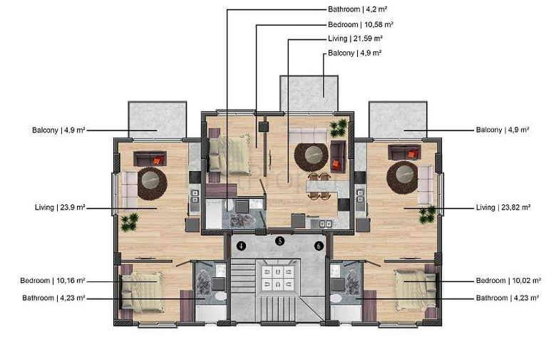 Квартира планировки 1+1 в районе Фетхие 