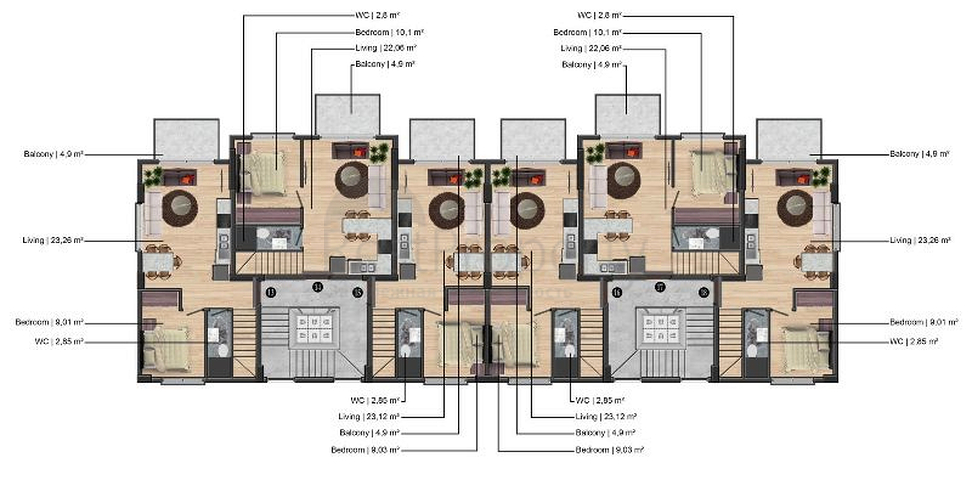 Квартира планировки 1+1 в районе Фетхие 