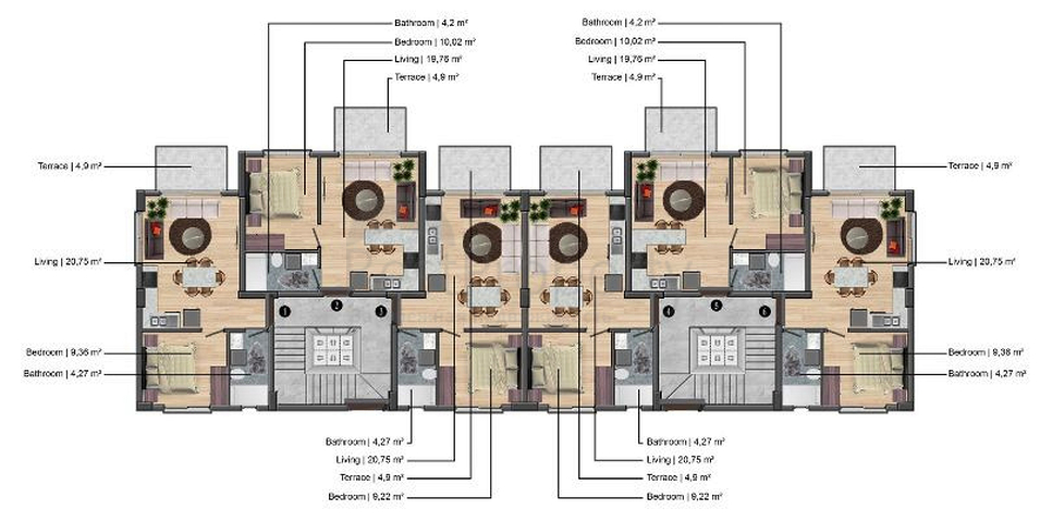 Квартира планировки 1+1 в районе Фетхие 