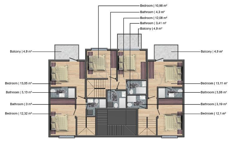 Квартира планировки 1+1 в районе Фетхие 