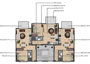 Квартира планировки 1+1 в районе Фетхие 
