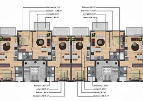 Квартира планировки 1+1 в районе Фетхие 