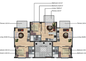 Квартира планировки 1+1 в районе Фетхие 