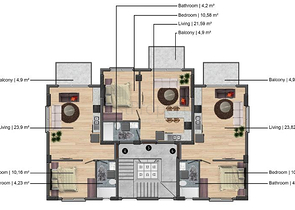 Квартира планировки 1+1 в районе Фетхие 