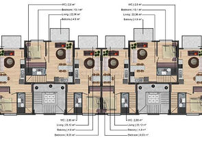 Квартира планировки 1+1 в районе Фетхие 