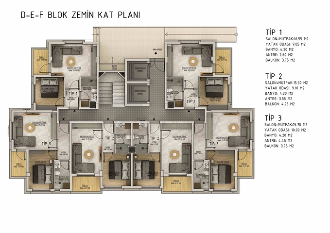 Квартиры планировки 1+1 и 2+1 в районе Белек - Анталия