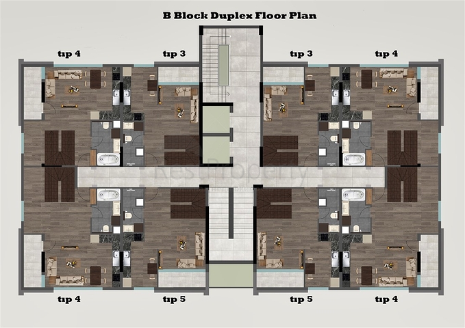 Квартиры планировки 2+1 дуплекс в микрорайоне Хурма - Анталия
