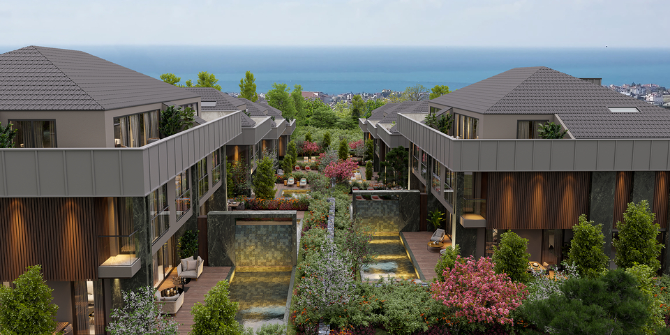 Вилловый комплекс на стадии строительства с видом на море