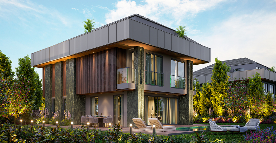 Вилловый комплекс на стадии строительства с видом на море