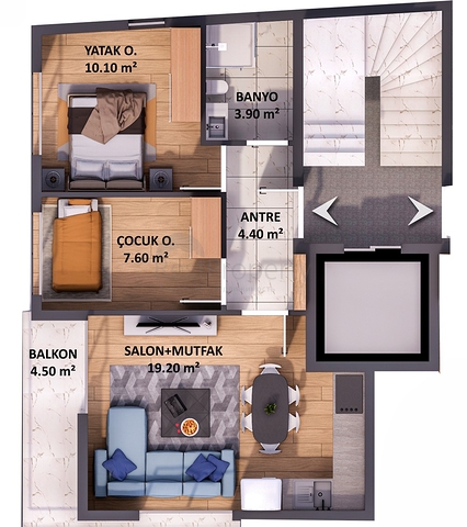 Квартиры планировки 1+1 и 2+1 в микрорайоне Кызыларык - Анталия 