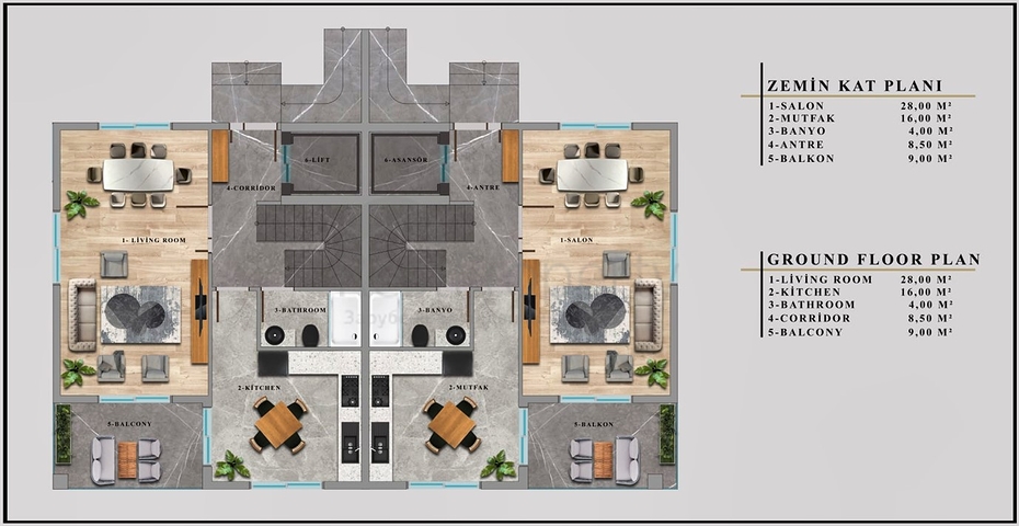 Виллы планировки 4+1 в районе Дошемеалты - Анталия 