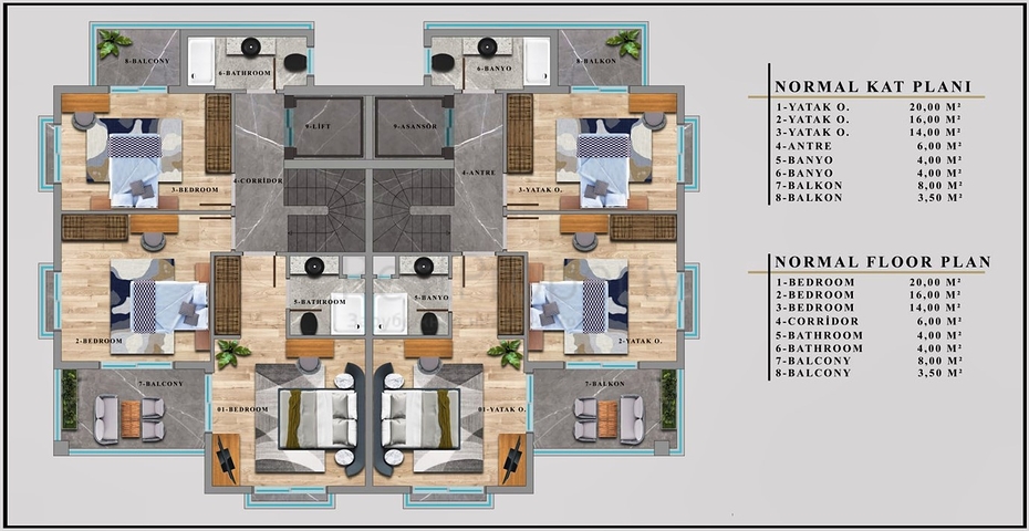 Виллы планировки 4+1 в районе Дошемеалты - Анталия 