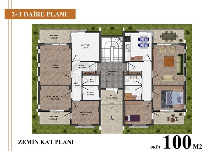 Квартира планировки 2+1 в районе Кемер - Анталия 
