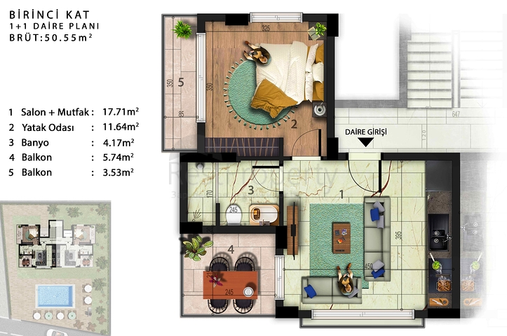 Квартиры планировки 1+1 и 3+1 дуплекс в районе Кемер - Анталия 