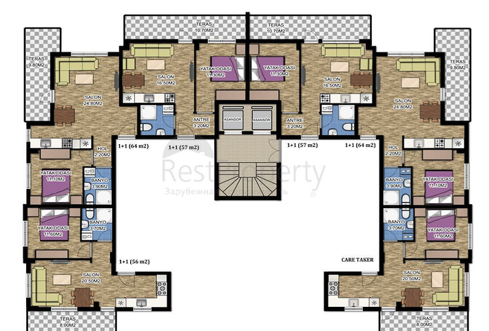 Квартира 1+1 в комплексе с газовым отоплением в Анталии
