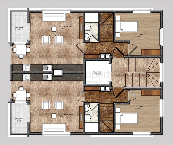 Квартира 2+1 скомплексе на берегу моря, в центре Алании