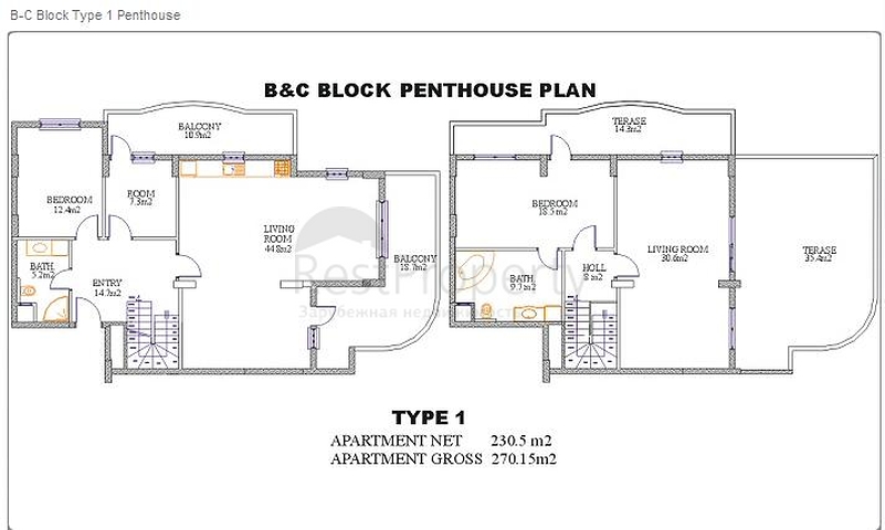 Меблированный пентхаус с тремя спальнями в Тосмуре