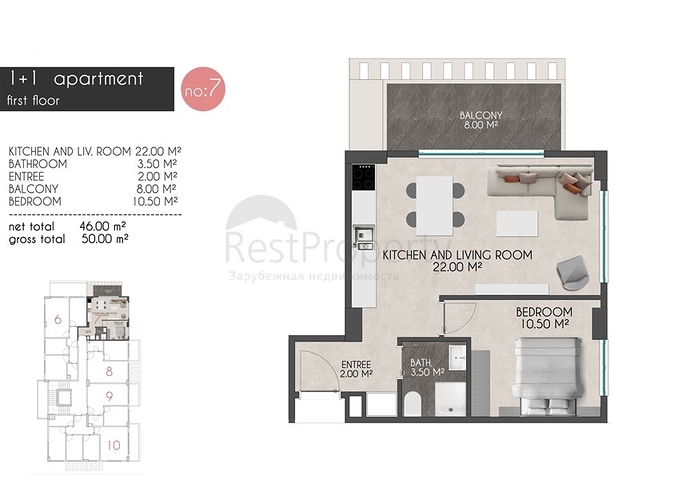 Квартиры планировок 2+1 в новом комплексе Кестеля