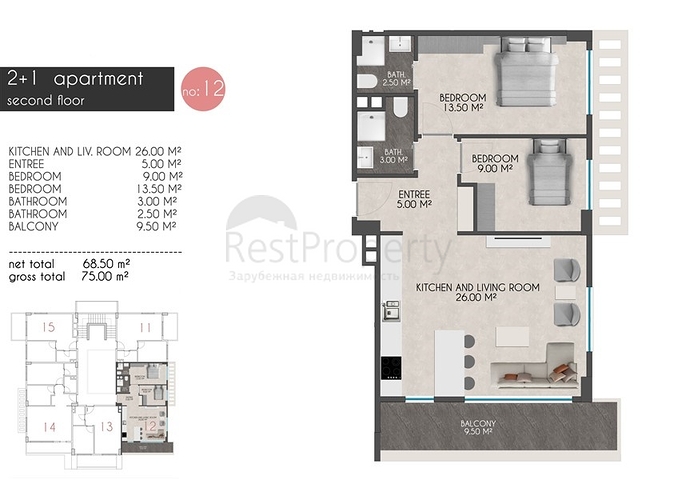 Новый проект в районе Кестель всего в 100 метрах от моря