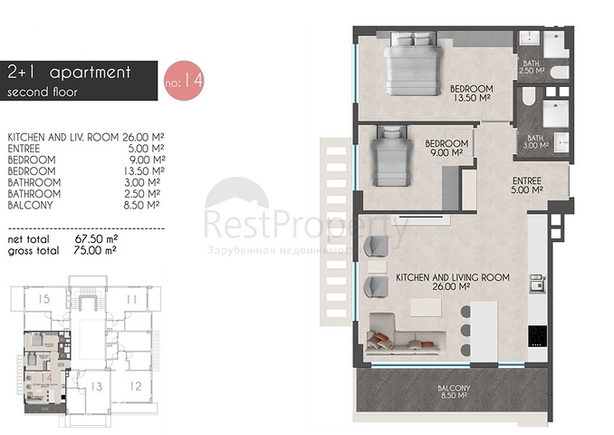 Новый проект в районе Кестель всего в 100 метрах от моря