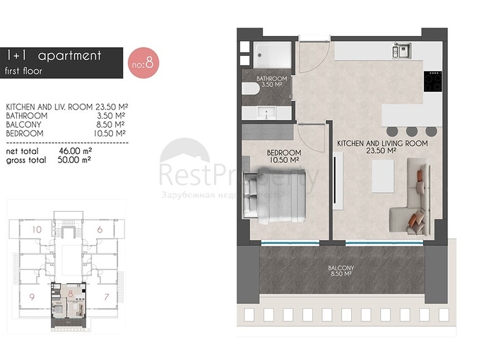 Новый проект в районе Кестель всего в 100 метрах от моря