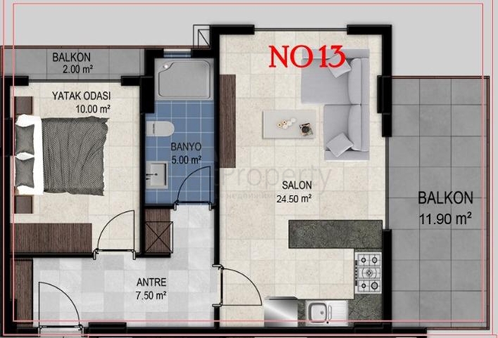 Меблированная двухкомнатная квартира в Авсалларе