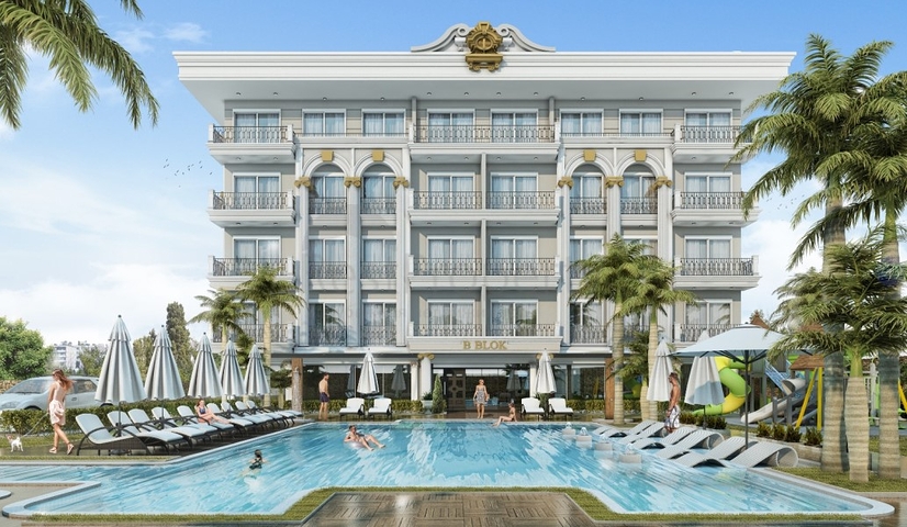 Новый жилой комплекс на стадии строительства в районе Оба