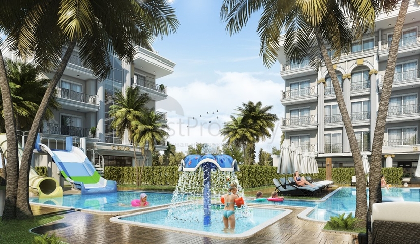 Новый жилой комплекс на стадии строительства в районе Оба