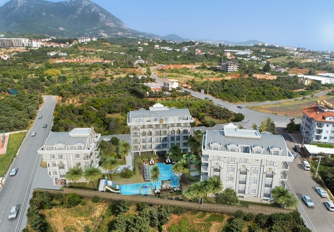 Новый жилой комплекс на стадии строительства в районе Оба