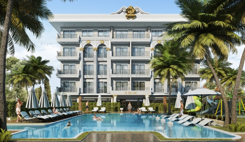 Новый жилой комплекс на стадии строительства в районе Оба