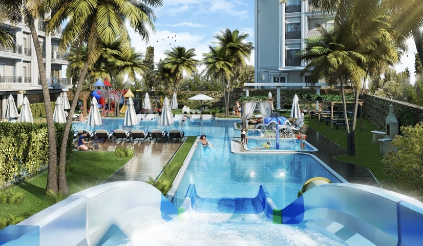 Новый жилой комплекс на стадии строительства в районе Оба