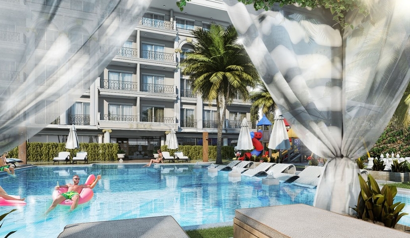 Новый жилой комплекс на стадии строительства в районе Оба