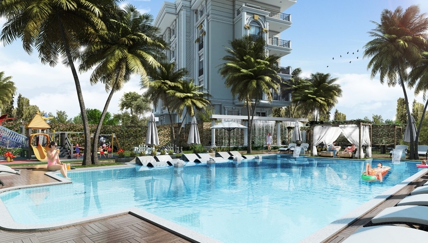 Новый жилой комплекс на стадии строительства в районе Оба