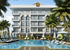 Новый жилой комплекс на стадии строительства в районе Оба