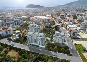 Новый жилой комплекс на стадии строительства в районе Оба