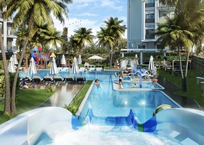 Новый жилой комплекс на стадии строительства в районе Оба