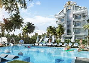 Новый жилой комплекс на стадии строительства в районе Оба