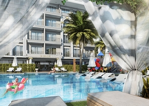 Новый жилой комплекс на стадии строительства в районе Оба