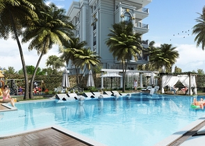 Новый жилой комплекс на стадии строительства в районе Оба