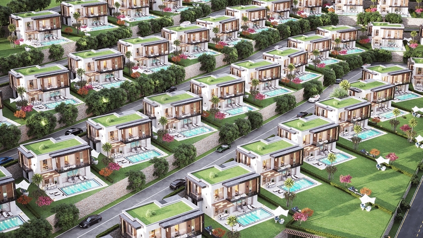 Роскошный проект вилл на стадии строительства в районе Ялыкавак 