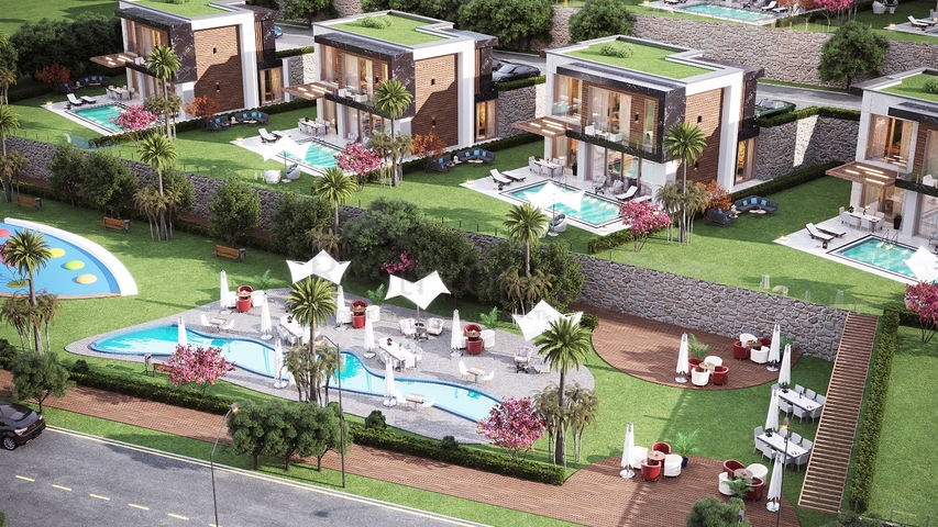 Роскошный проект вилл на стадии строительства в районе Ялыкавак 