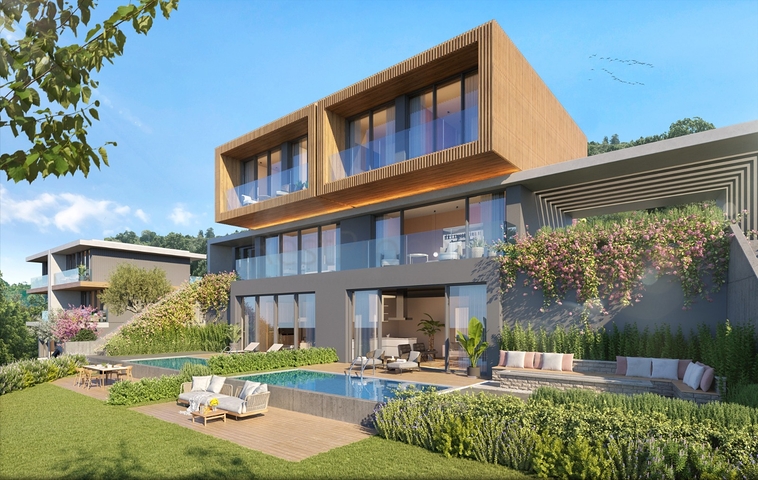 Виллы в современном стиле с видом на озеро.