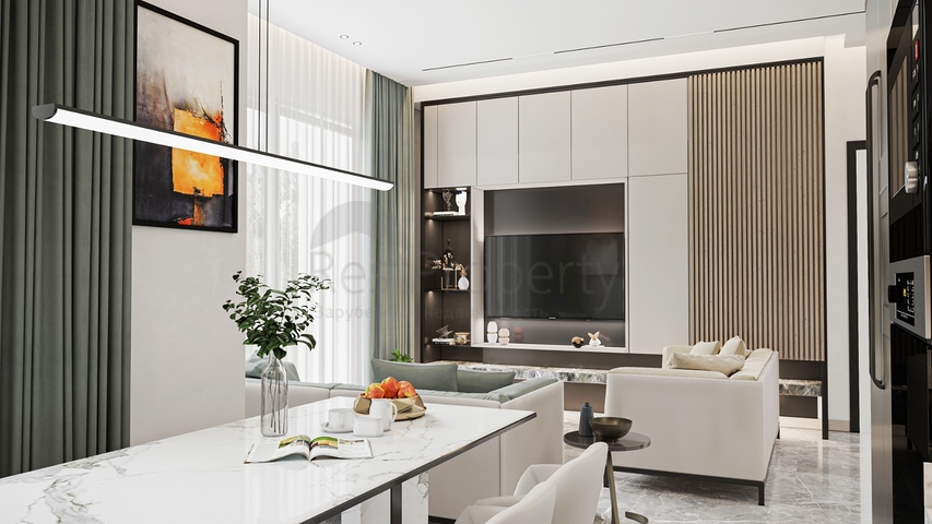 Идеальный комплекс апартаментов, окружённый пышной зеленью.