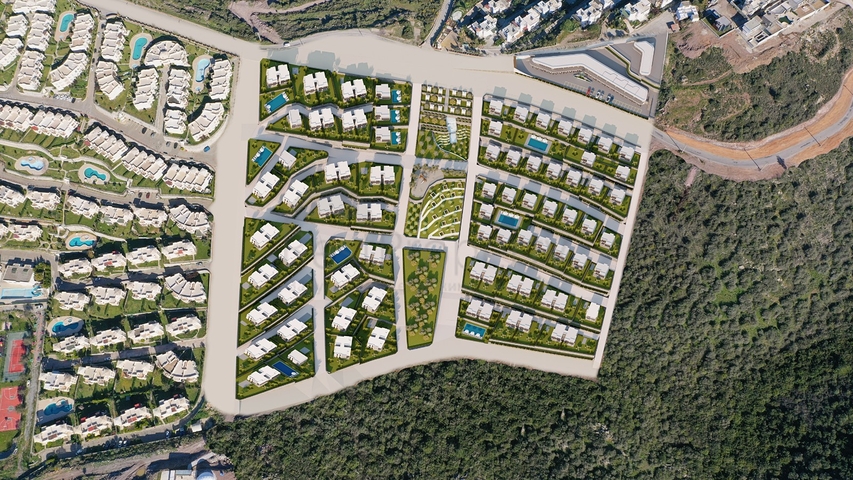 Идеальный комплекс апартаментов, окружённый пышной зеленью.