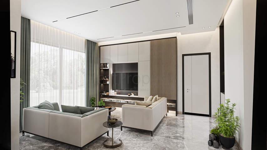 Идеальный комплекс апартаментов, окружённый пышной зеленью.