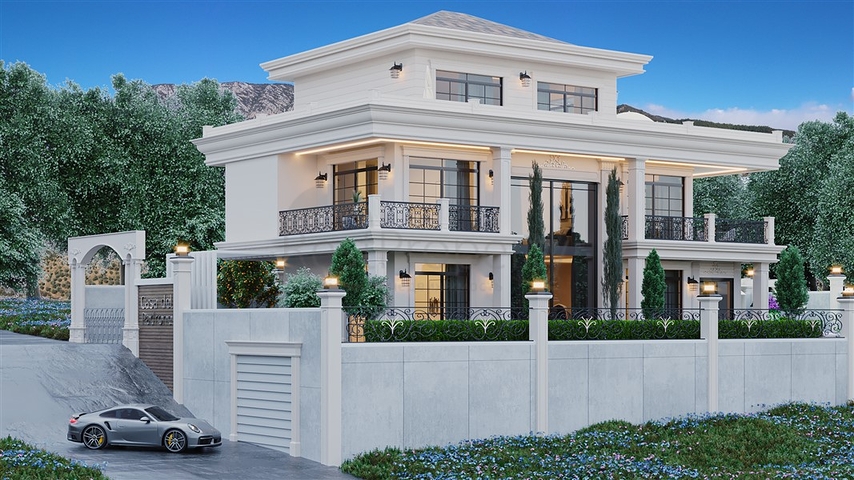 Вилла с видом на море 5+1 в районе Каргыджак