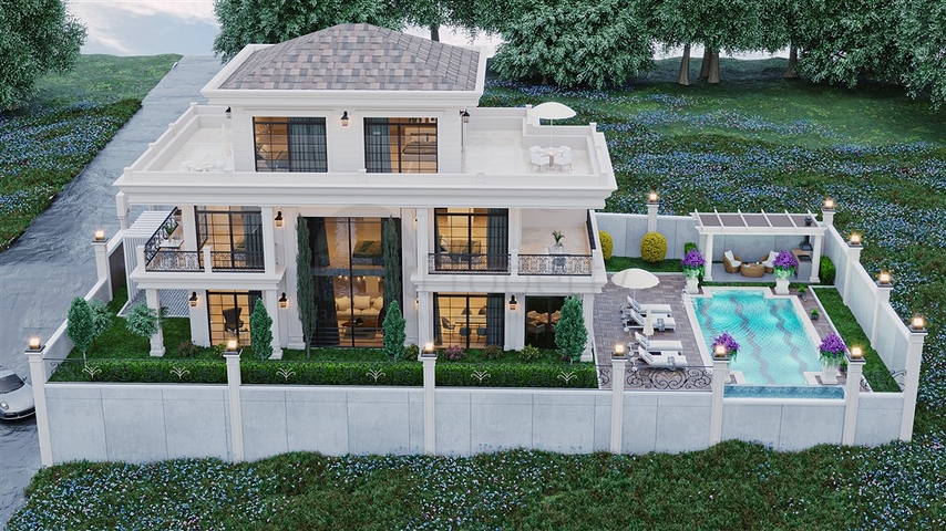 Вилла с видом на море 5+1 в районе Каргыджак