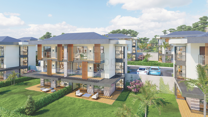 Апартаменты 2+1 в эко комплекс в окружении хвойного леса в районе Дортепе на восточной части Бодрума.